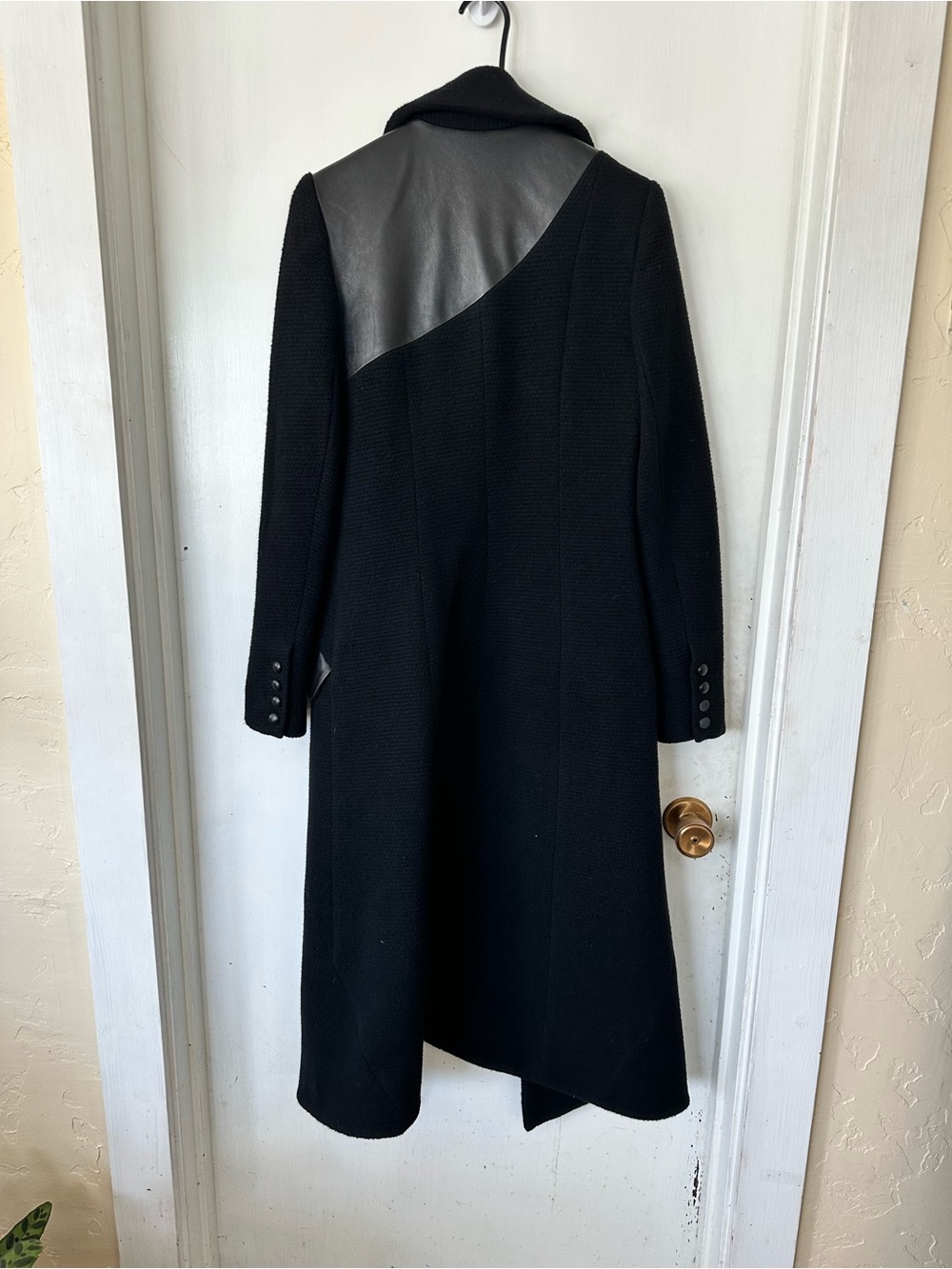 Kymerah Designer Angora Wool Blend Asymmetrical Coat with Leather Accents Size 4 - Picture 4 of 8
